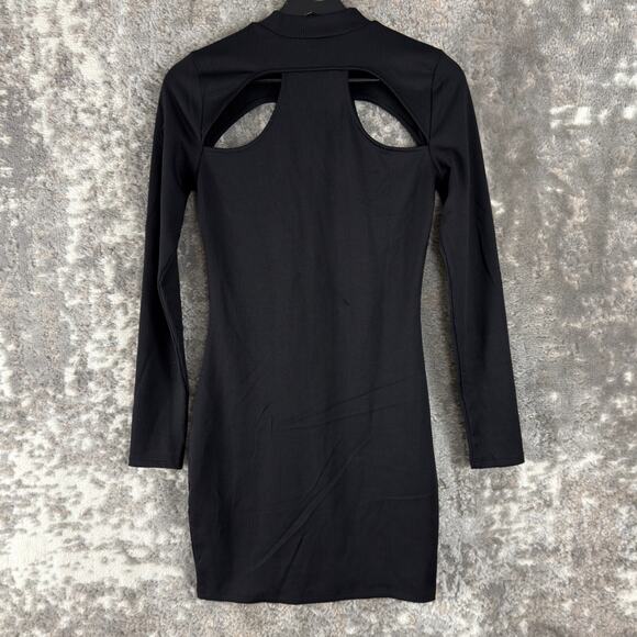 H&M Size S Cutout Crewneck Mini Sheath Dress Black Long Sleeve Pullover - Picture 3 of 8